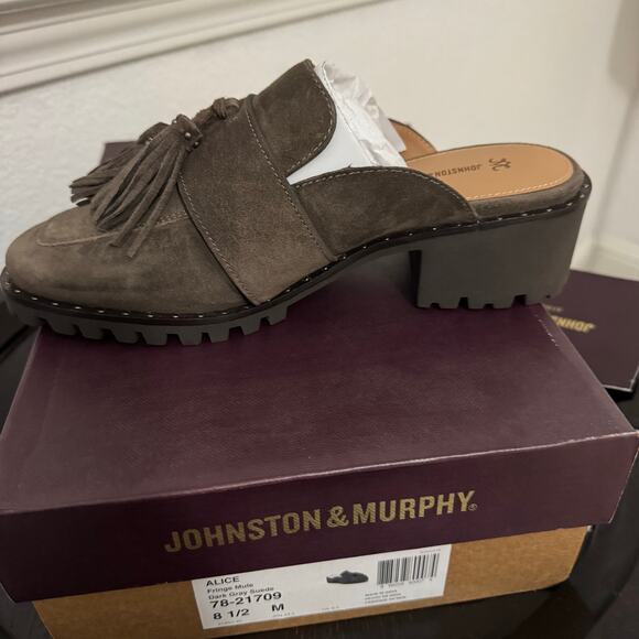 NEW Johnston & Murphy Alice Fringe Mules Slip On Suede Leather Dark Brown 8.5 - Picture 6 of 9